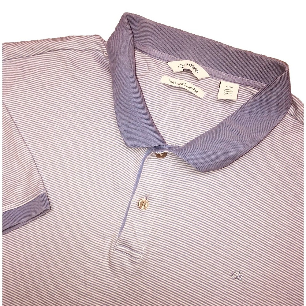 Calvin Klein Liquid Touch Polo Shirt Men's XL Blue White Stripe Golf Preppy City